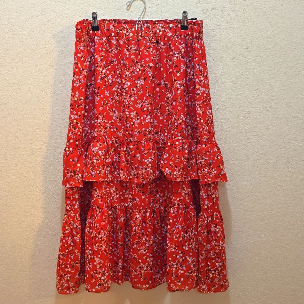 Ann Taylor Floral Tiered Ruffle Midi Skirt